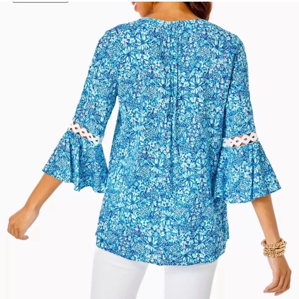 EUC, LILY PULITZER BLUE FLORAL HOLLIE TUNIC TOP SIZE XL - Picture 2 of 11
